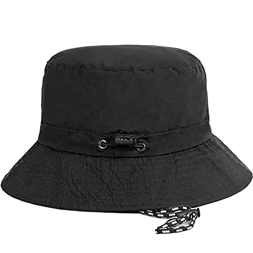 Black Waterproof Bucket Hat for Women and Men - UV Protection Beach Sun Hat Fishing Safari Boonie Hat Rain Hat Adjustable Packable