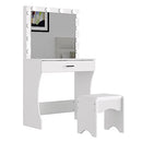 Panana Vanity Desk with Mirror and Lights, Vanity Set Makeup Vanity Table with Adjustable Lights One Drawer Storage Makeup Table with Stool Vanity Desk for Bedroom (White)