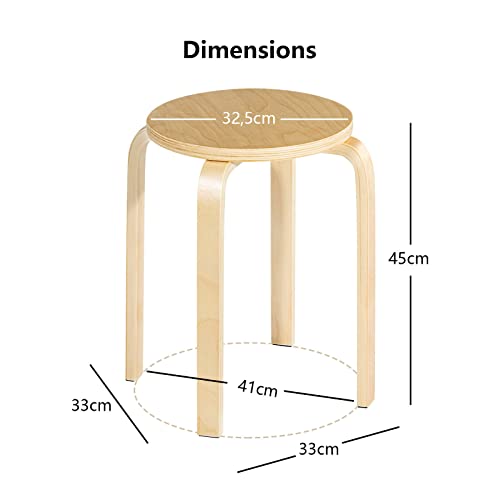 Giantex Set of 4 Round Stacking Stools, Solid Wood Dining Room Stool, Space-Saving Stackable Round Stool, Bar Stool 150 kg Load Capacity, Dining Chair Set of 4 for Living Room Kitchen Dining Room