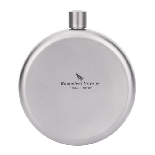Boundless Voyage Titanium Hip Flask for Whiskey Vodka Portable Round Wine Bottle with Funnel Rust-Free Healthy Eco-Friendly Ultralight Small Liquor Bottle for Camping Outdoor Travel 150ml Ti3065D
