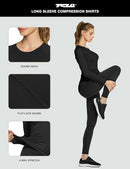 TSLA Women's Sports Compression Shirt, Cool Dry Fit Long Sleeve Workout Tops, Athletic Exercise Gym Yoga Round Neck Shirts FUD11-BLK_Small