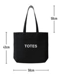 TOTES Pure Cotton Black Tote Bag| (50x43cm) Eco-Friendly Foldable Shoulder Shopping Bags | Washable Reusable Cloth & Unisex Grocery Bags With (50cm) Handles