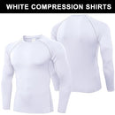 Men's Compression Shirts Longs Sleeve Workout Gym T-Shirt Running Tops Cool Dry Sports Base Layer Athletic Undershirts, Black+white+f Grey, X-Large
