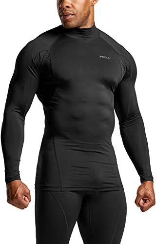 TSLA Men's Cool Dry Fit Mock Long Sleeve Compression Shirts, Athletic Workout Shirt, Active Sports Base Layer T-Shirt MUT12-NBK Small