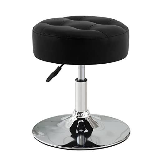 Furniliving PU Leather Swivel Makeup Chair, Adjustable Height Vanity Stool for Living Room, Bedroom, Modern Round Ottoman, Black