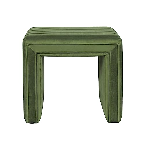 HomePop Modern Channel Tufted Velvet Ottoman Home Décor|Ottoman for Living Room & Bedroom - Green