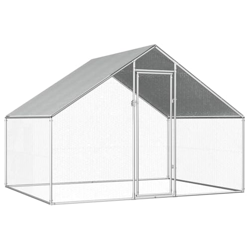 "vidaXL Spacious Outdoor Chicken Cage - Galvanised Steel Frame with Polyethylene Roof - Secure Lock System - Silver/Grey - Dimensions: 2.75x2x1.92 m"