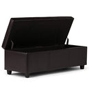 Simpli Home Avalon Rectangular Faux Leather Storage Ottoman Bench Large Brown
