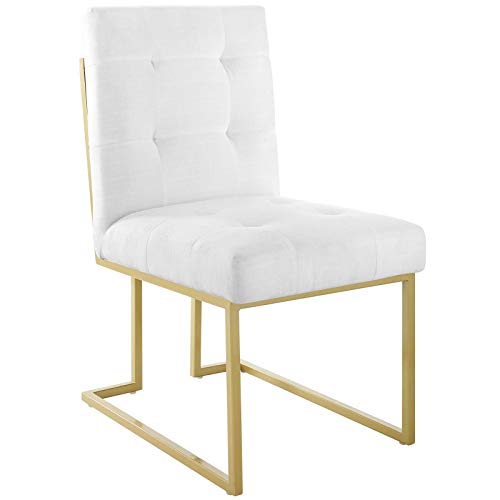 Modway EEI-3743-GLD-WHI Privy Gold Stainless Steel Upholstered Fabric Dining Accent Chair, White