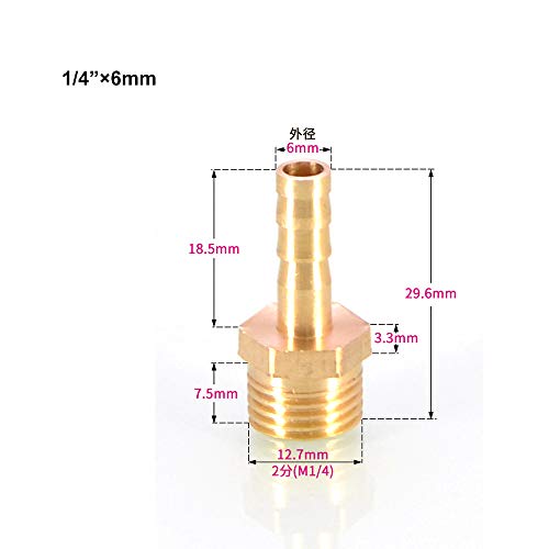 TopHomer 1Pcs BSP Hose connector Brass Pipe Fitting 6mm/8mm/10mm/12mm/16mm/19mm/25mm, Hose Barb Tail Male BSP Thread Connector Joint Copper Coupler Adapter