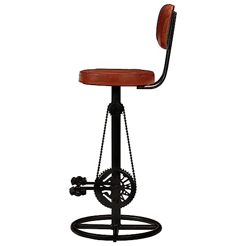 'vidaXL Top Grain Real Goat Leather Bar Stools with Bicycle Pedal Footrests and Solid Iron Frame - Set of 2 in Black and Brown