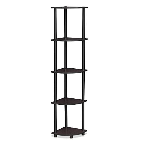 Furinno Turn-N-Tube 5 Tier Corner Display Rack Multipurpose Shelving Unit, 1-Pack, Dark Walnut