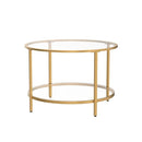 VINGLI Glass Coffee Table, 25.6" Round Champagne Gold Coffee Tables for Living Room, 2-Tier Glass Top Coffee Table with Storage Clear Coffee Table, Simple & Modern Center Table for Small Space