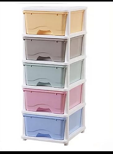 5 Tier Large Plastic Drawer Storage Organiser Level Office Box Cabinet with (Candy Mix Color)