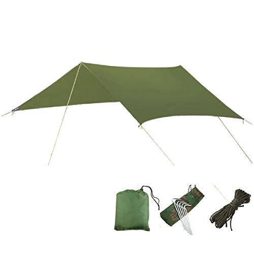 TRIWONDER Camping Tarp - 118"x118" Waterproof Rain Fly Tent Footprint Ground Cloth Multifunctional Cover Heavy Duty for Canopy Hammock Hiking Picnic (Green)