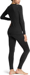TSLA Women's Thermal Underwear Set, Soft Fleece Lined Long Johns, Winter Warm Base Layer Top & Bottom, WHS200-BLK Small