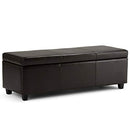 Simpli Home Avalon Rectangular Faux Leather Storage Ottoman Bench Large Brown