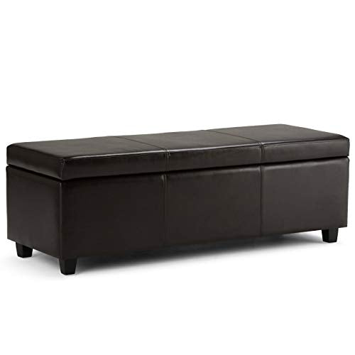 Simpli Home Avalon Rectangular Faux Leather Storage Ottoman Bench Large Brown