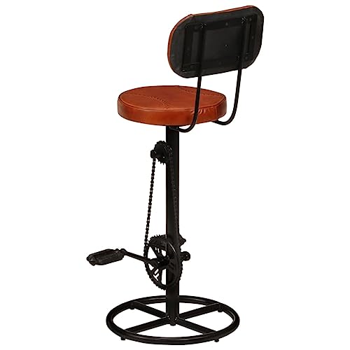 'vidaXL Top Grain Real Goat Leather Bar Stools with Bicycle Pedal Footrests and Solid Iron Frame - Set of 2 in Black and Brown