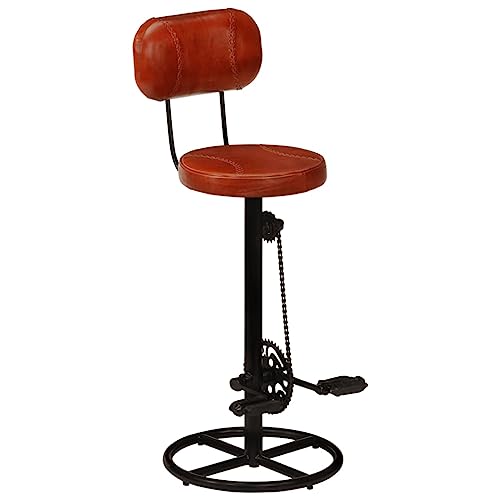 'vidaXL Top Grain Real Goat Leather Bar Stools with Bicycle Pedal Footrests and Solid Iron Frame - Set of 2 in Black and Brown