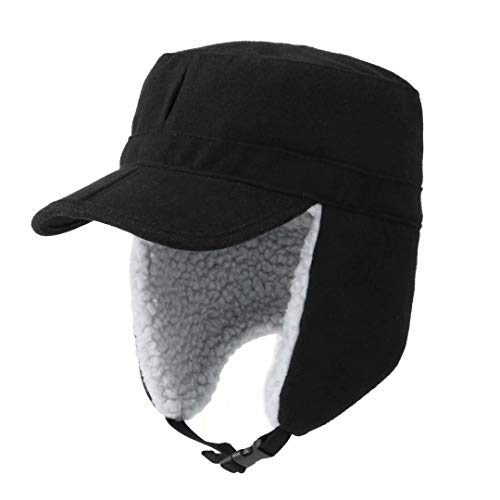 Home Prefer Mens Warm Trapper Hat Earflaps Winter Hat with Visor Military Cap, Black, Large