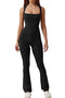 QINSEN Black Jumpsuit for Women Sleeveless Sexy Suqare Neck Stretch Flare Leggings Romper Unitard, Black, Small