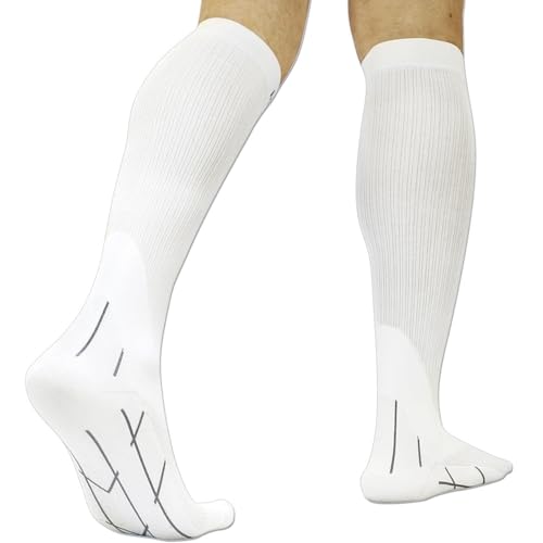 Meister Graduated 20-25mmHg Compression Running Socks for Shin Splints (Pair) - White - Large