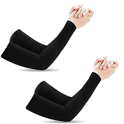 2 Pairs UV Protection Cooling Ice Silk Arm Sleeves, UV Sun Protection Compression Cooling Sleeves to Cover Arm Tattooing Driving, Golfing, Fishing, Cycling, Hiking, Doing Sports. (Black)