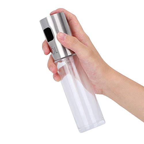 Olive Oil Sprayer, 100ml Stainless Steel Oil Vinegar Spray Bottle Dispenser Seasoning Kettle Kitchen Tool with Food-Grade Glass, for BBQ, Salad, Cooking, Baking, Roasting, Grilling, Frying