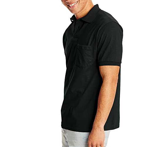 Hanes Men's Short Sleeve Jersey Pocket Polo (Pack of 2) - 4X-Large - Black