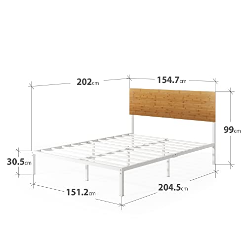 Zinus Queen Bed Frame, Figari Bamboo and Metal White Bed Frame, Adjustable Headboard Height, Bedroom Furniture (FBOBH2-39)