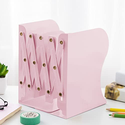 Zyners Adjustable Metal Bookends Heavy Duty for Shelves, 2 Dividers, Anti-Slip Design Expandable Book Ends for Desk, Office(Morandi Pink, 19 inches Max)