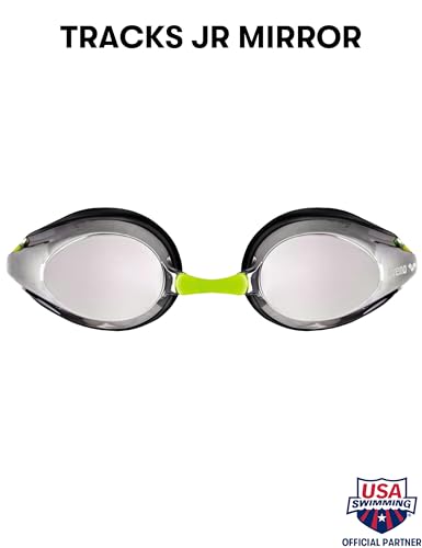 Arena Tracks Mirror Jr Swim Goggles, boys, Arena 1E560-SILVER-BLACK-FLUOYELLOW Tracks Mirror Jr Tracks Jr.Mirror Swim Goggles, 1E560, Silver, Black, Fluoyellow, One Size