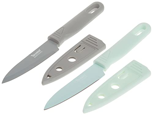 Tovolo Paring Knives Set of 2 (Mint/Gray) - Essential Small Knife Set for Cooking, Peeling, Slicing, & Precise Jobs/Includes Blade Covers for Safe Storage & Travel