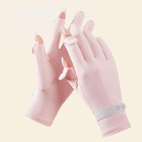 Weforu UV Protection Gloves UV Women Driving Gloves Sunscreen Gloves, 2 Fingers Flip Mesh Cooling Breathable Touchscreen Quick Dry Hand Gloves (Pink)