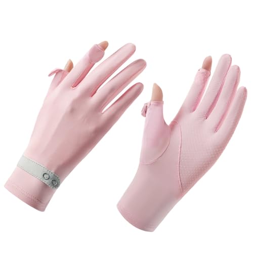 Weforu UV Protection Gloves UV Women Driving Gloves Sunscreen Gloves, 2 Fingers Flip Mesh Cooling Breathable Touchscreen Quick Dry Hand Gloves (Pink)