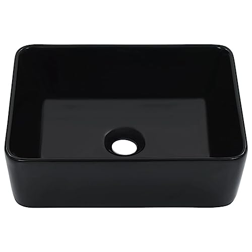 vidaXL Resistant Ceramic Wash Basin- Stylish Above-Counter Rectangular Sink with Glossy Black Finish, Ideal for Bathroom or Powder Room, 40x30x13 cm