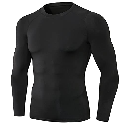 SPVISE 3 Pack Men's Compression Shirts Long Sleeve Workout Gym T-Shirt Running Tops Cool Dry Base Layer Athletic Undershirts, Crewneck- Black+white+grey, Large