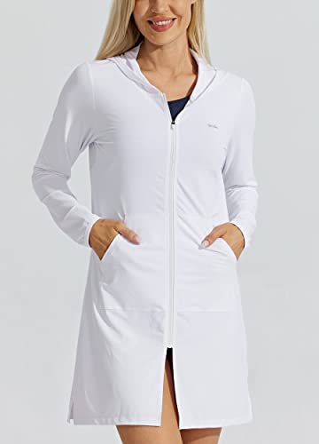 Willit UPF 50+ Women's Swim Cover Up Sun Protection Beach Swimwear Bathing Suit Long Hoodie Jacket SPF White S