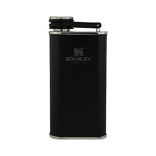 Stanley STA0837123 Classic Flask 8oz with Never-Lose Cap, Wide Mouth Stainless Steel Hip Flask for Easy Filling & Pouring, Insulated BPA-Free Leak-Proof Flask Matte Black