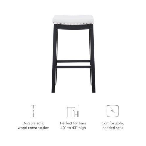 Linon , 30-Inch, White Claridge Patches Bar Stool Chair, 32'' x 18.75'' x 13.25'', Black