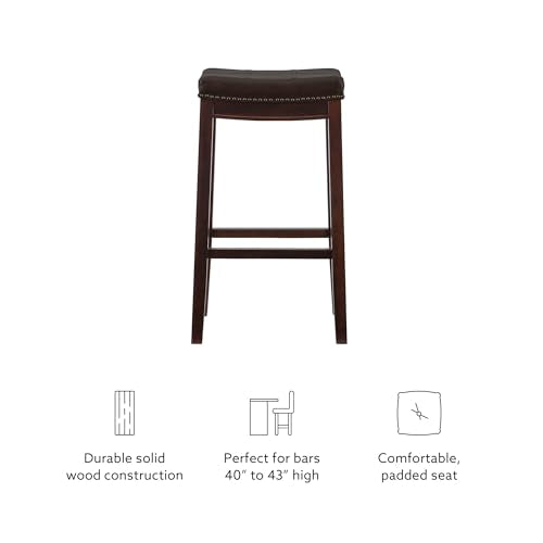 (brown) - Linon Claridge Patches Bar Stool, 80cm , Brown