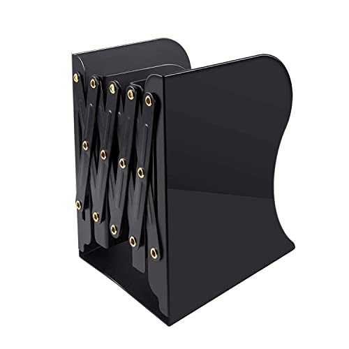 ZEEREE Bookend, Metal Adjustable Bookends, Non-Slip Bookends, Bookends, Metal Children's Book Stand, Magazine Folder, Book Holder, Desktop Storage Box (Black)