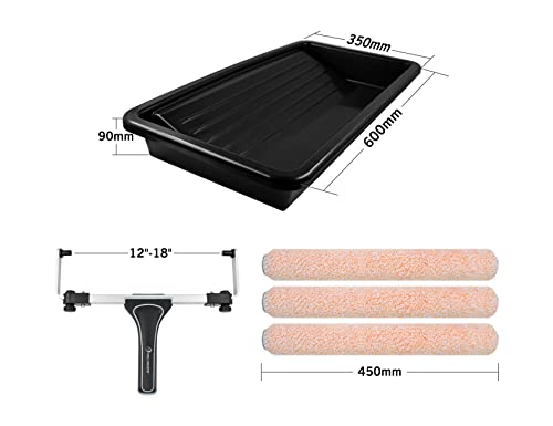 ROLLINGDOG 5PC Upgraded 18 Inch Large Paint Roller Tray Set -18" Paint Roller Frame, Microfiber Paint Roller Sleeves（Pack of 3, Large Paint Tray