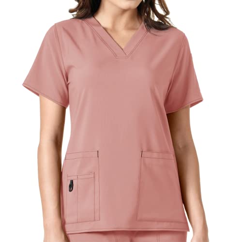 Carhartt Women's V-Neck Tech Scrub Top, Mauve, Medium
