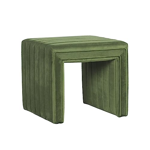 HomePop Modern Channel Tufted Velvet Ottoman Home Décor|Ottoman for Living Room & Bedroom - Green