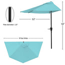 Half Umbrella Outdoor Patio Shade - 9 ft Patio Umbrella with Easy Crank - Small Canopy for Balcony, Table, or Deck by Pure Garden (Blue)