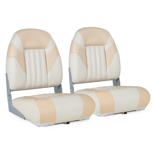 NORTHCAPTAIN S1 Deluxe High Back Folding Boat Seat,Stainless Steel Screws Included,Ivory/Beige(2 Seats)