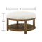 24KF Large Round Upholstered Tufted Linen Ottoman Coffee Table, Large Footrest Ottoman with Wood Shelf Storage-Ivory