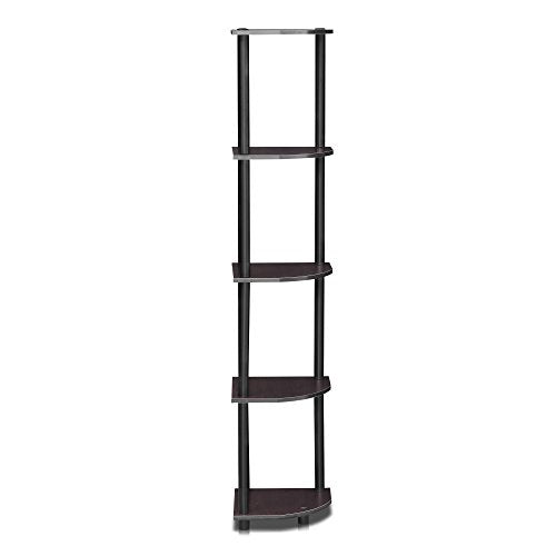 Furinno Turn-N-Tube 5 Tier Corner Display Rack Multipurpose Shelving Unit, 1-Pack, Dark Walnut